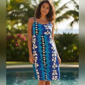 Womens Blue Hawaiian Mini Dress, M